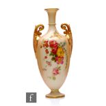 An early 20th Century Royal Worcester porcelain pedestal vase, Graingers shape 790, the footed