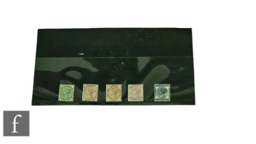 Five Victoria stamps, 1880/81, halfpenny to five pence, mounted mint. (5)