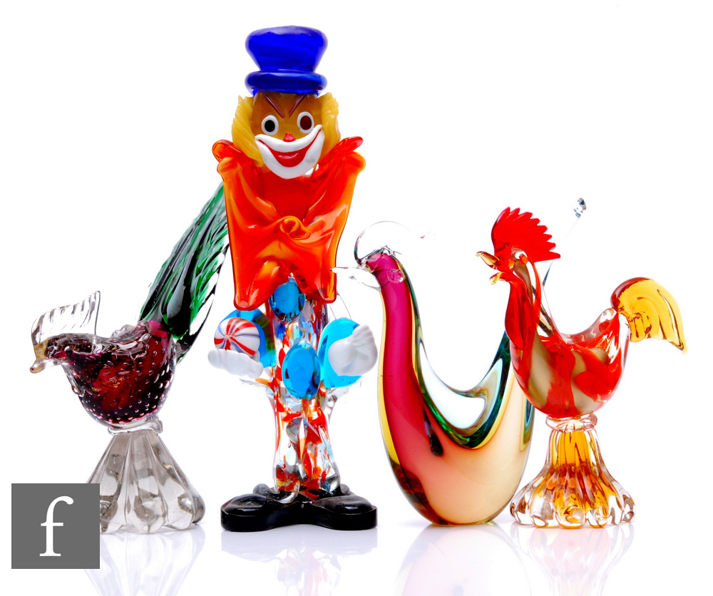 A group of mid 20th Century Murano glass figures, to include a stylised clown, a sommerso stylised