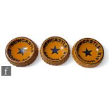 Three pottery advertising bottle top ashtrays for Newcastle Brown Ale, maker Henry W King & Co