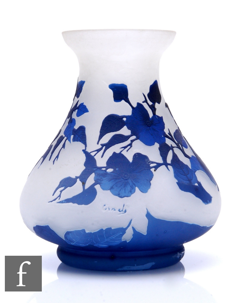 A 20th Century cameo glass vase in the Art Nouveau taste, the low shouldered body rising to a