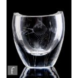 A Whitefriars clear crystal Fish Vase, by Geoffrey Baxter, of ovoid form with an engraved stylised