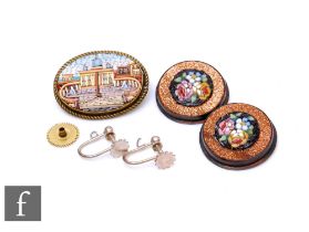 A collection of micro-mosaic jewellery, to include a pair of floral circular earrings with