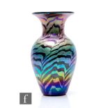 A contemporary Lundberg studio glass vase of shouldered ovoid form with large flared rim,