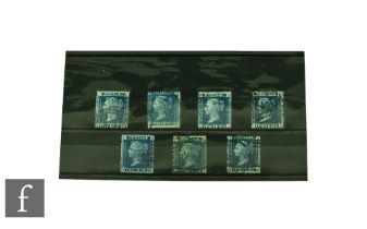 A Victoria 1858 to 1879 set of seven plates, 2d blue. (7)