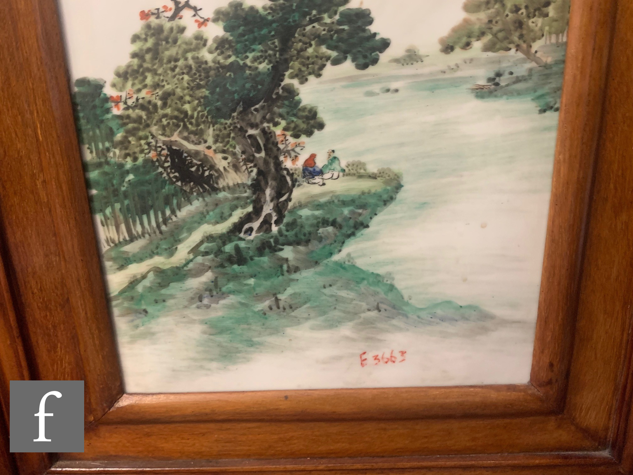 A pair of Chinese late Qing Dynasty/Republic period framed porcelain plaques, each painted in - Image 6 of 8