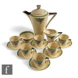 An Art Deco Royal Doulton Tango pattern coffee service, to include a coffee pot, milk jug, sugar