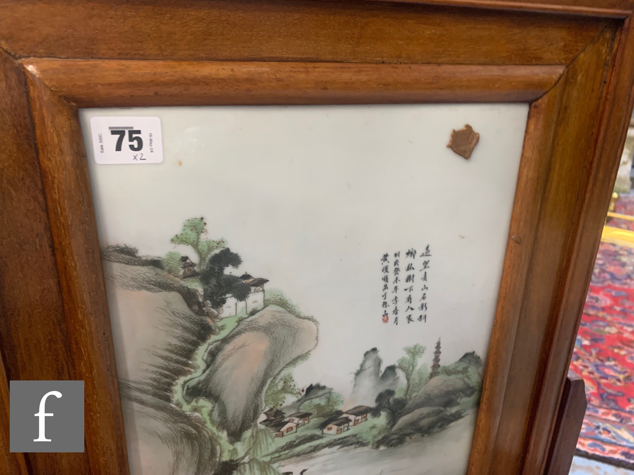 A pair of Chinese late Qing Dynasty/Republic period framed porcelain plaques, each painted in - Image 7 of 8