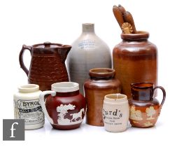 A collection of 19th and 20th Century stoneware jugs, pitchers and jars, to include a French Liqueur