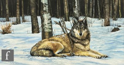 TONY WOODING (BORN 1969) - 'The Lone Wolf', oil on canvas, signed, framed, 41cm x 76cm, frame size