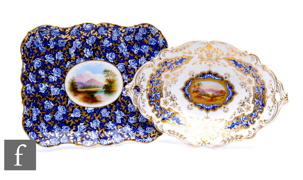 Two 19th/early 20th Century Coalport porcelain dishes, each with central topographical scene, within