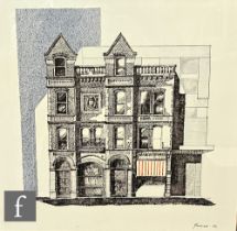 DAVID FOLKES (LATE 20TH CENTURY) - 'Queen's Head Inn, Dover - demolished January 1975', ink drawing,