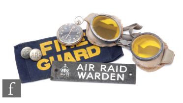 A collection of Air Raid Warden items, to include a Moeris military pocket watch stamped G.S.T.P. (