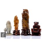 A collection of Asian items to include two soapstone figures of Fukurokuju, heights 20cm and 26cm, a