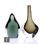 A mid 20th Century Holmegaard glass figure of a stylised penguin with an internal air tear in deep