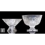 A large 1930s Stuart & Sons Art Deco cut crystal glass bowl of flared circular form, decorated
