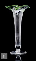 An early 20th Century Stuart and Sons clear crystal glass vase, of footed slender tapering form with