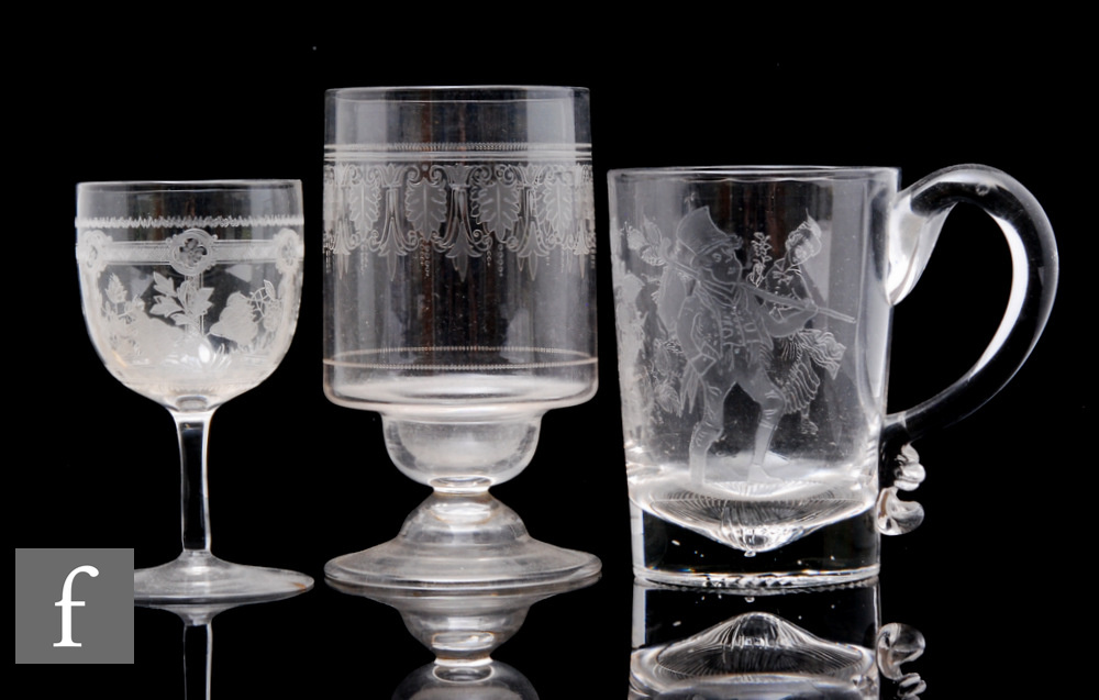 A late 19th Century Stourbridge clear crystal glass tumbler, Northwood Patent acid etched with a