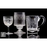 A late 19th Century Stourbridge clear crystal glass tumbler, Northwood Patent acid etched with a