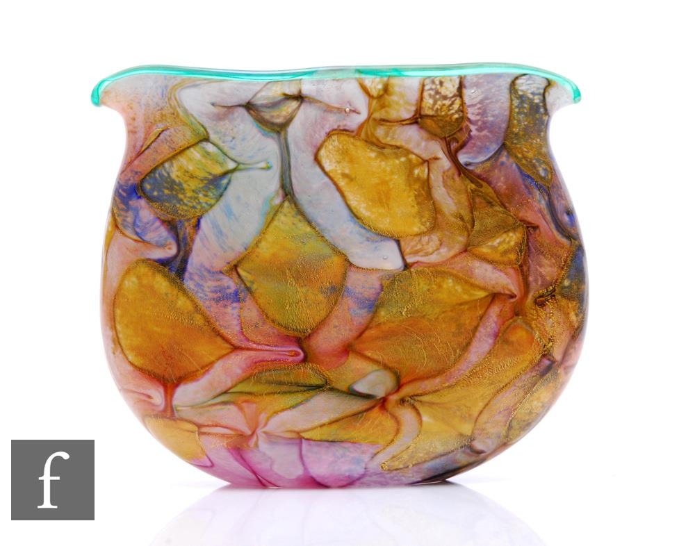 A contemporary Jonathan Harris studio glass vase in the Mosaic pattern, envelope shape, internally