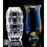 A later 20th Century Kosta Boda glass vase designed by Goran Warff of footed and fluted sleeve form,