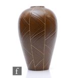 A Denby geometric pattern stoneware vase, of tapered shouldered form, the teadust style ground