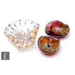 A 20th Century Murano glass bowl, of shell form, decorated internally with alternating opal