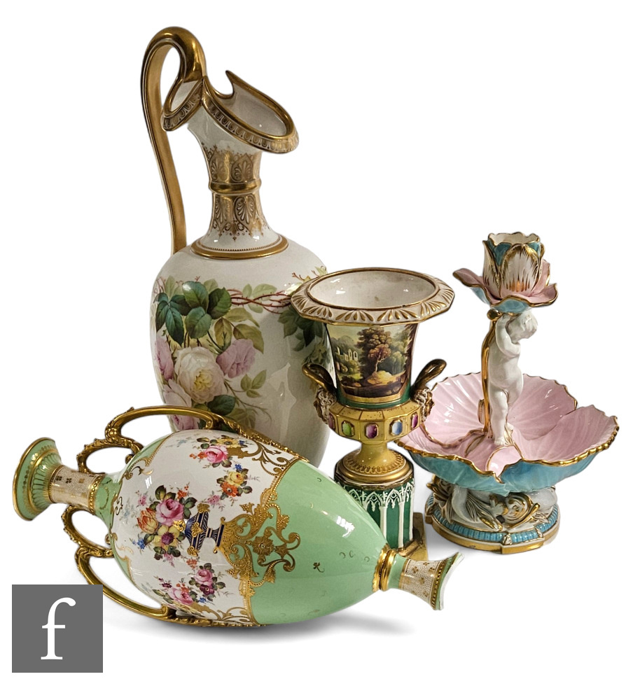 A collection of various ceramics, to include a Royal Crown Derby green ground vase, significantly