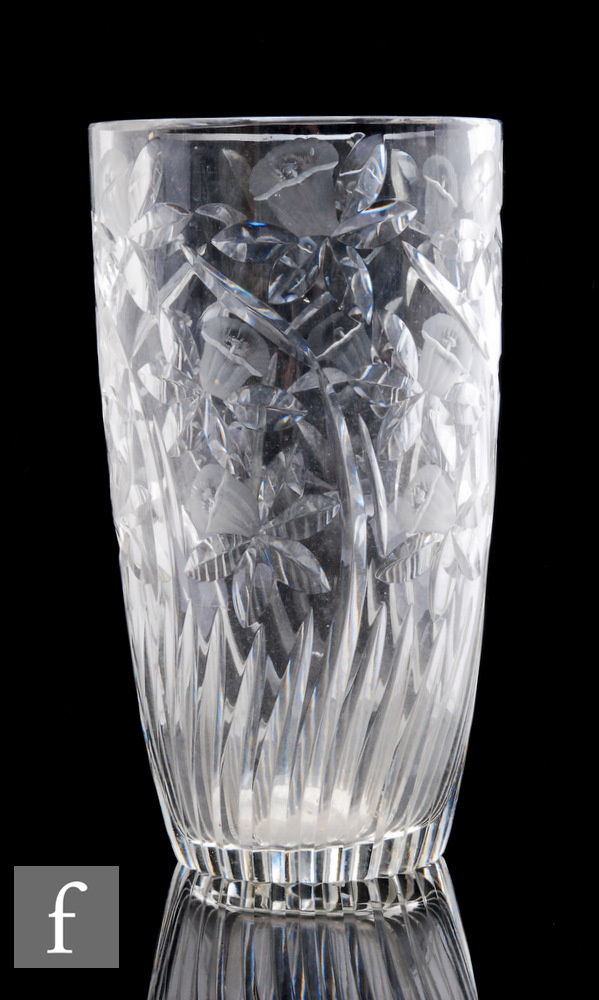 A large 1950s clear crystal cut glass vase designed by David Smith for Webb & Corbett, the body