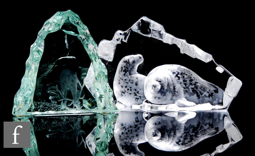 A 20th Century Vicke Lindstrand for Kosta glass iceberg sculpture, engraved to the front with a deer