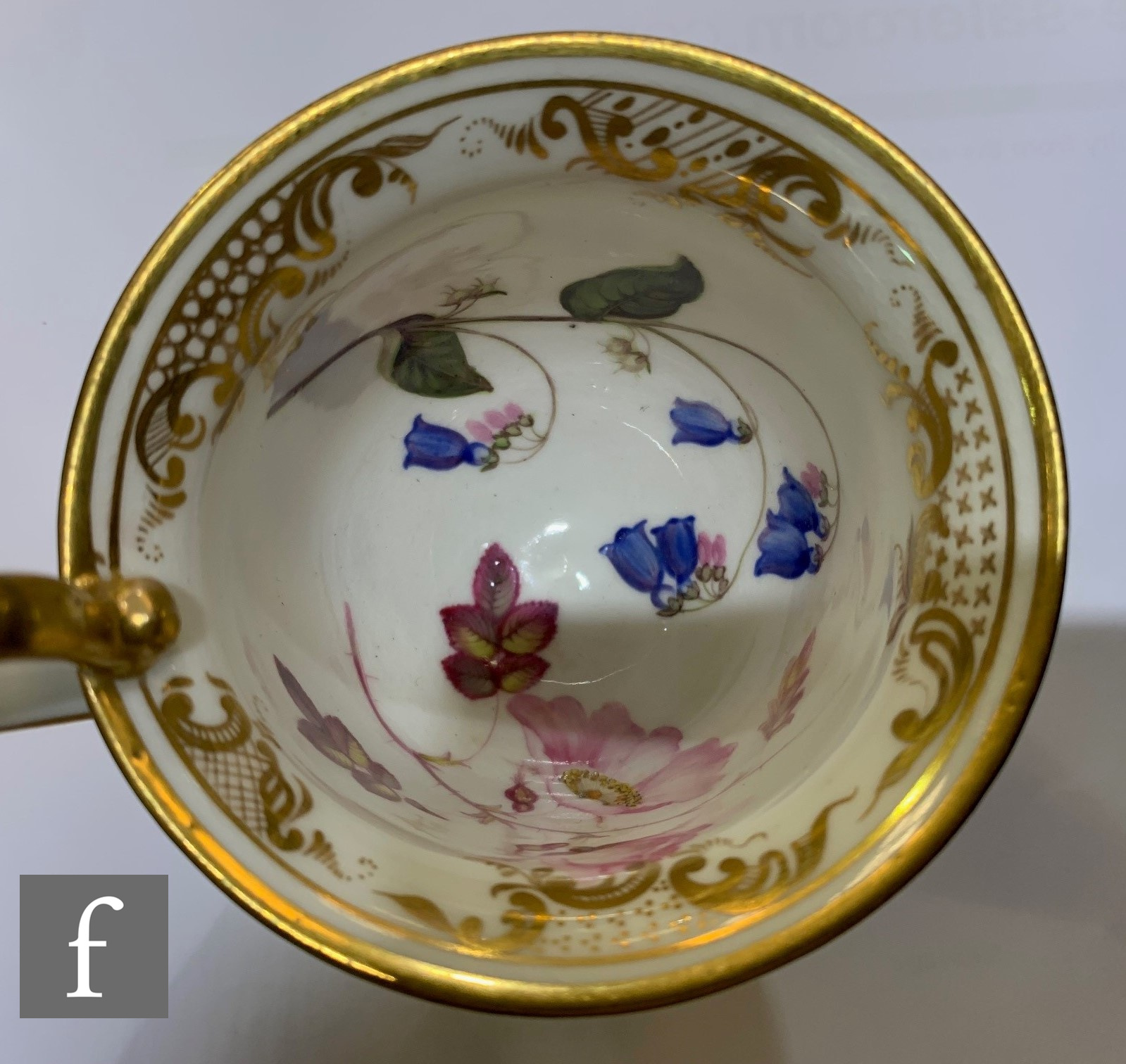 A Coalport porcelain teacup and saucer, painted by William Pollard, circa 1820, painted with - Image 2 of 3