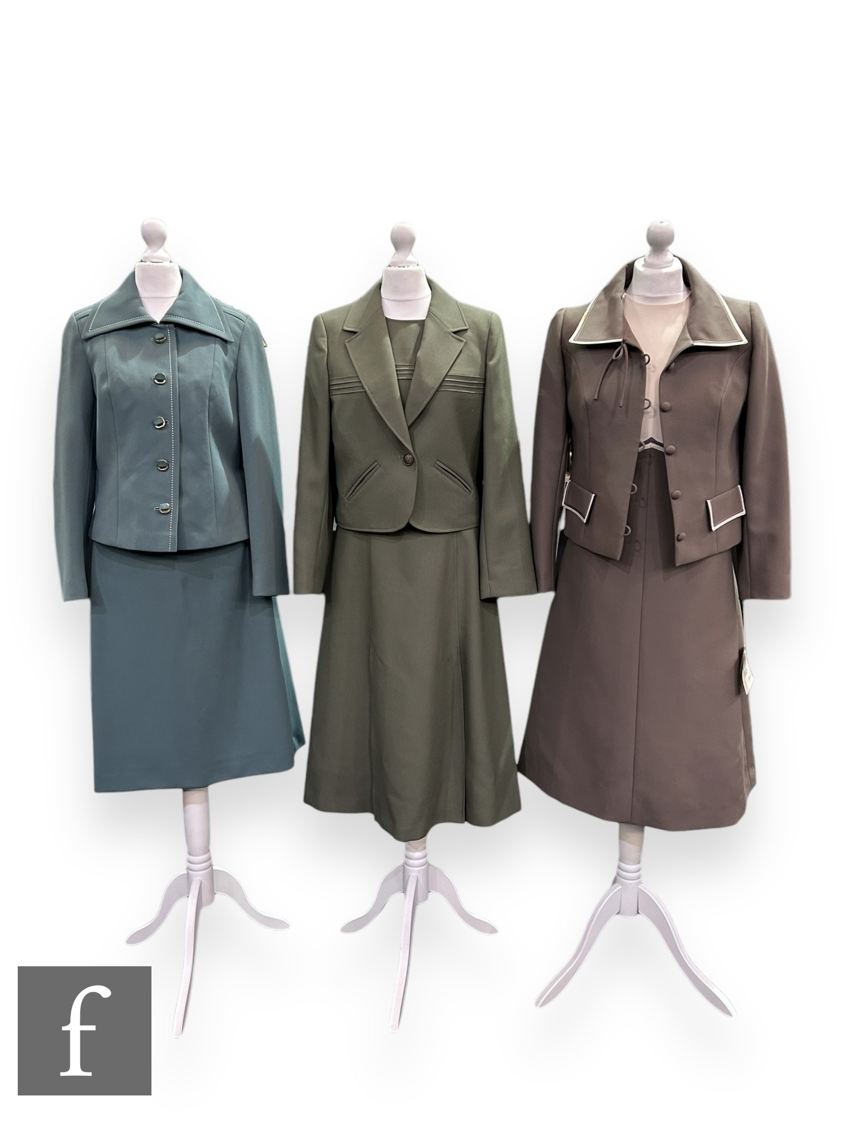 Three 1960s vintage two piece suits, comprising a Val Somers short sleeve midi dress with the