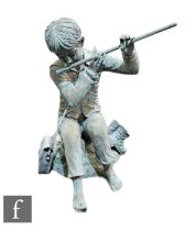 A late 20th century cast bronze water feature modelled as a young shepherd boy sitting on a