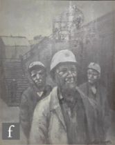ROGER HAMPSON (1925-1996) - 'Miners, Chanters Colliery', oil on board, signed, also signed and