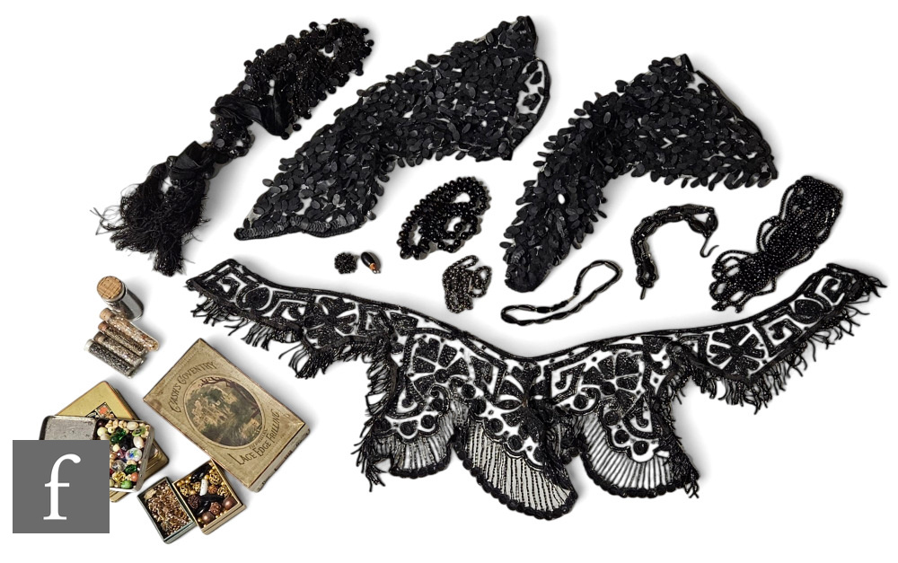 An assorted collection of Victorian/Edwardian accessories, to include black beadwork, examples