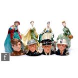 A collection of Doulton Character jugs and lady figures, to include The Policeman D. 6852, Home