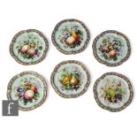 A collection of Coalbrookdale porcelain cabinet plates, each of the scalloped plates with