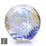 A contemporary Jonathan Harris studio silver graal glass vase of globe form, opal core cased in