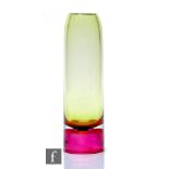 A later 20th Century studio glass vase by Graham Muir of tapered sleeve form, the upper section in a