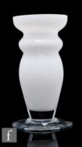 A later 20th Century Orrefors Salsa glass vase by Helen Krantz, of footed ovoid form with lobed neck
