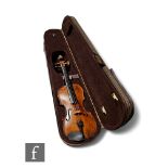 A late 19th to early 20th Century German violin, the reverse stamped HOPF, length 36cm, cased.