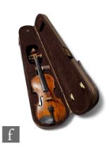 A late 19th to early 20th Century German violin, the reverse stamped HOPF, length 36cm, cased.