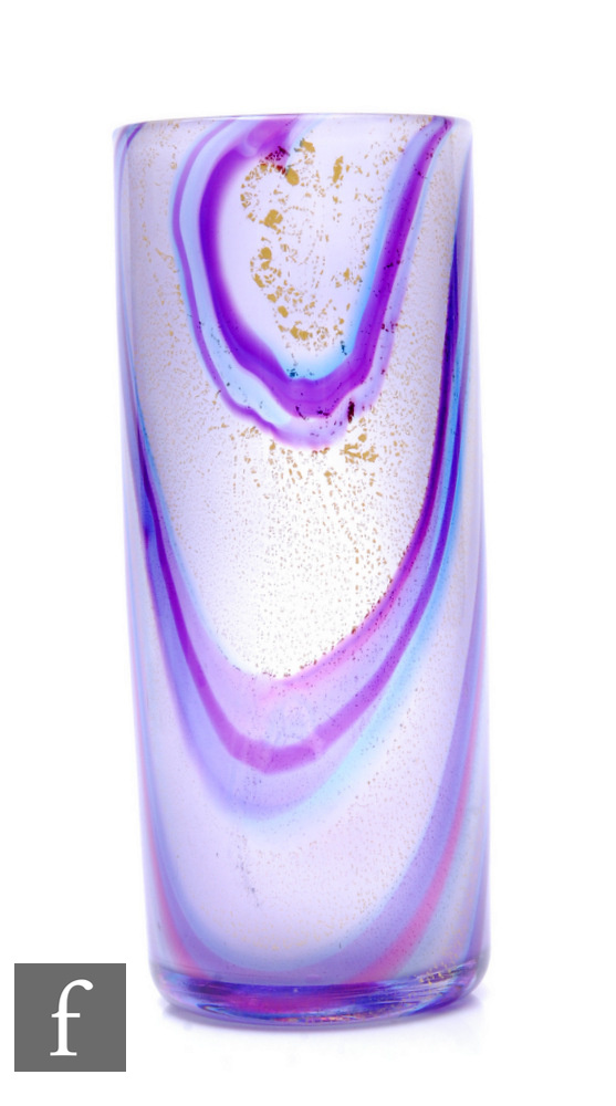 A contemporary Jonathan Harris studio glass trial vase, of cylinder sleeve form, decorated with