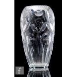 A 1950s clear cut crystal glass vase by Waterford, the tall ovoid body with polished printie