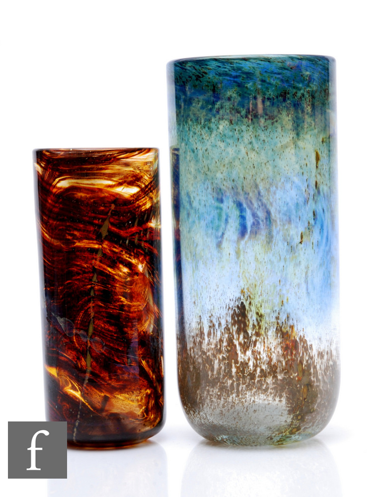 A 20th Century Michael Harris for Isle of Wight studio glass vase, of cylinder form, decorated
