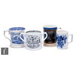 A collection of 19th Century mugs, to include a Mochaware 'Tree' pint mug, height 15cm, a 'God Speed