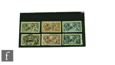 Various George V stamps, Seahorses 1918 2/6d to 10/- and 1934 2/6d to 10/-. mounted and used.