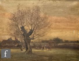 THOMAS BAKER (1809–1864) - A figure with cattle in a meadow, oil on canvas, signed, framed, 36cm x