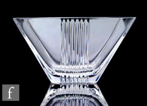 A contemporary clear crystal Tiffany & Co Art Deco Style bowl, of tapering square section, decorated