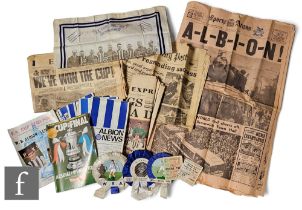 A 1931 West Bromwich Albion FA Cup final handkerchief, also two rosettes, an Everton rosette (